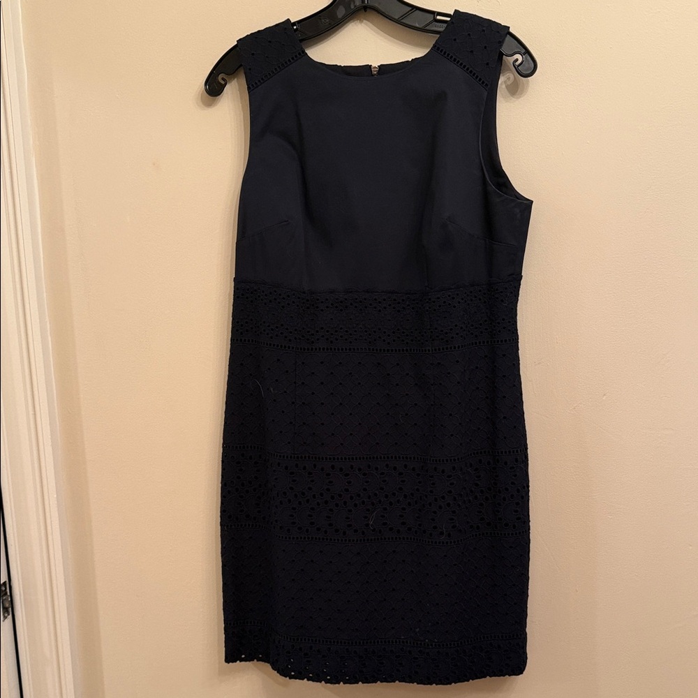 Classic Navy Sheath Dress - Sleeveless Lace Panel